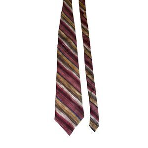 Vintage Wembley Mens Silk Tie Striped Burgundy Gold Beige Retro Dad Gift